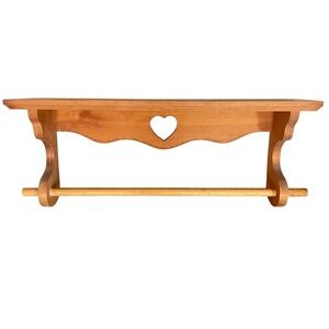 Rustic Wood Wall Shelf w/ Heart Cutout Towel Bar Farmhouse Cottage Decor